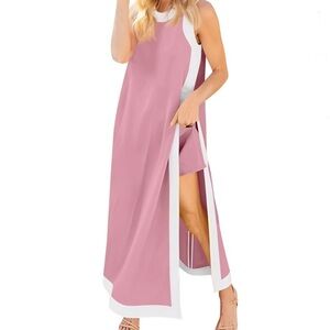 Elegant Pink and White Sleeveless Maxi Top  with matching shorts